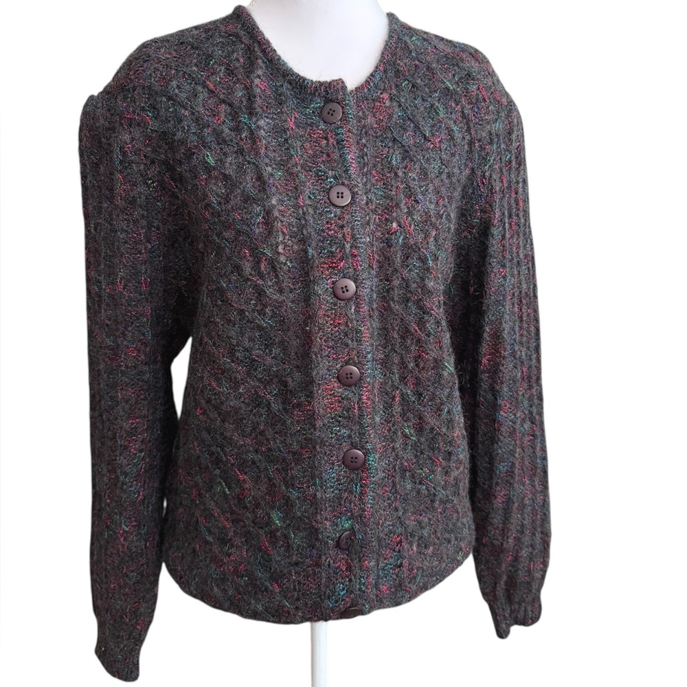 Bleyle Vintage Mohair Sweater Multicolor Wool Cardigan L Large